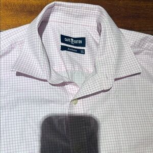 Cafe Coton Paris Cotton Men’s Pink Checkered Dress Shirt size 15.75in 40 cm